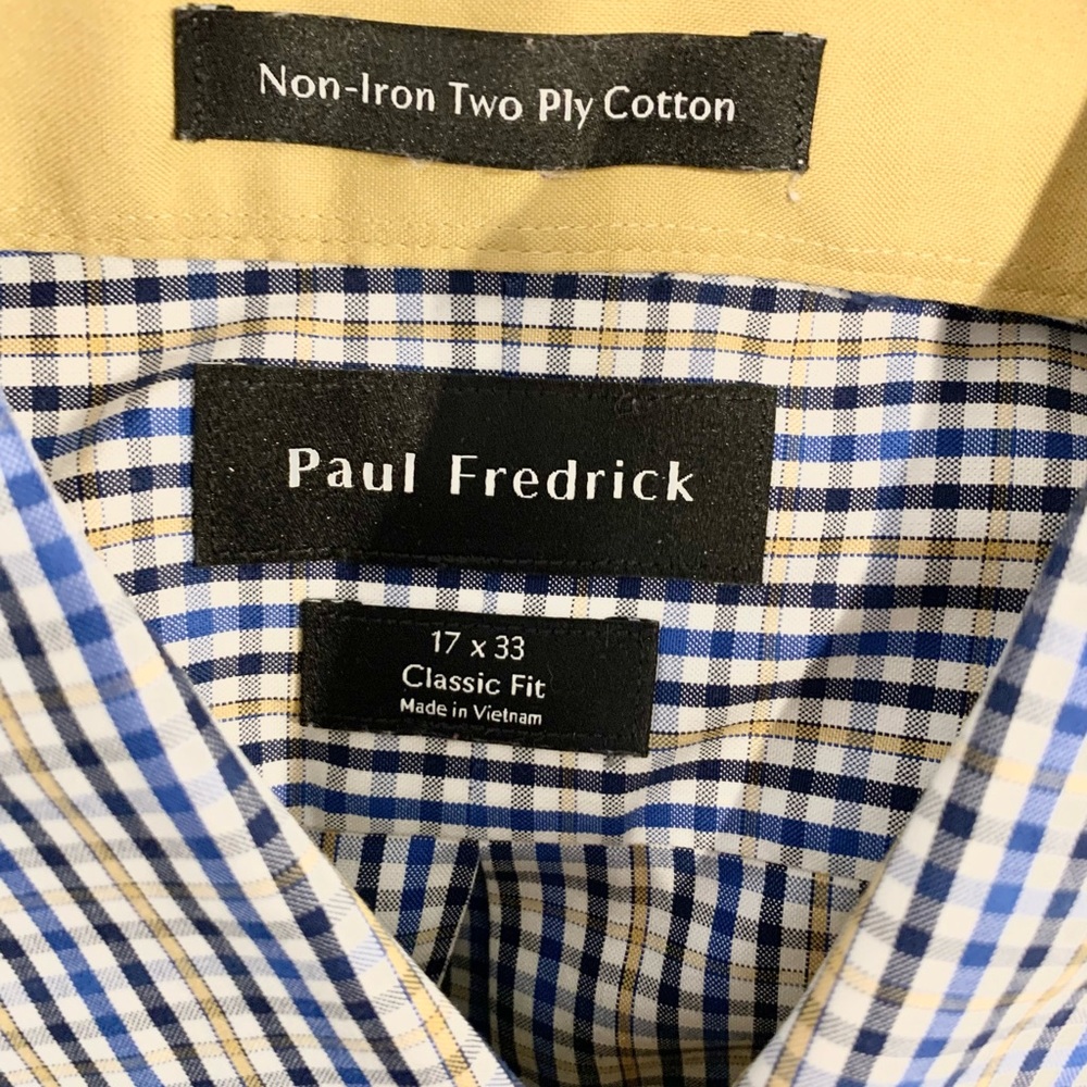 Paul Fredrick non Iron 2 ply cotton men’s check dress shirt size 17 x 33 large - Picture 5 of 10